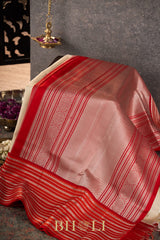 red and white classic pure silk mulberry korvai kanjivaram