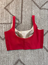 Reversible sleeveless stretchable silk blouse in color red and beige