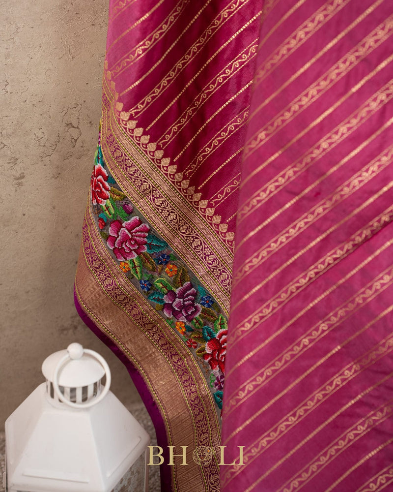 royal pure katan silk kaduwa with petite point hand embroideryed banarasi