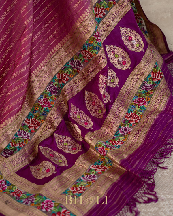 royal pure katan silk kaduwa with petite point hand embroideryed banarasi