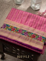 royal pure katan silk kaduwa with petite point hand embroideryed banarasi