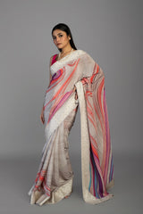 Satin Floral Printed saree with machine embroidered border