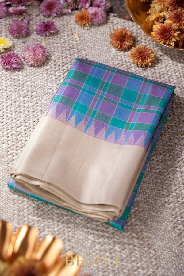 sky blue checkered silk by silk gadwal