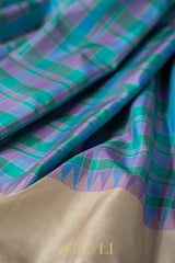 sky blue checkered silk by silk gadwal