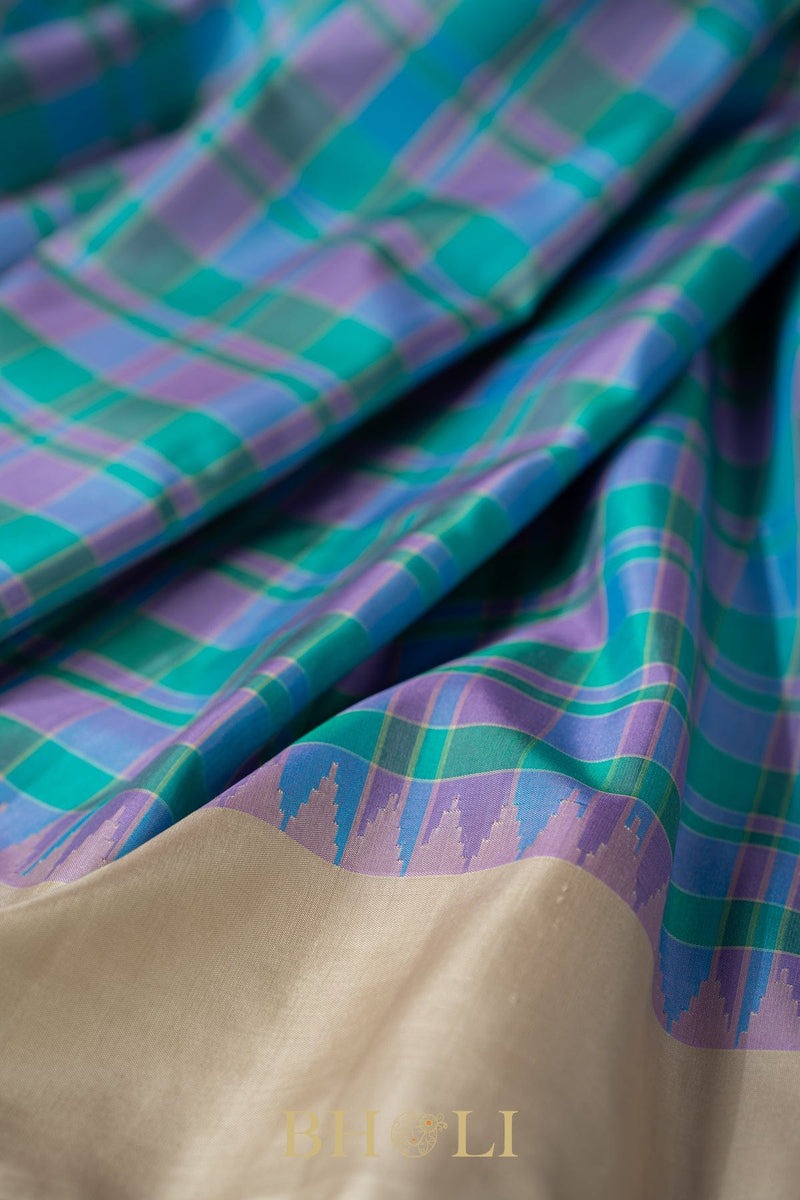 sky blue checkered silk by silk gadwal