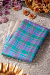 sky blue checkered silk by silk gadwal