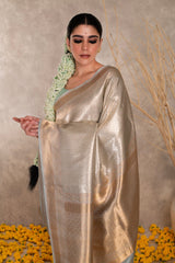 Stylish and modern pure katan silk handwoven brocade banarasi with dabka zari