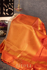taupe and orange pure zari mulberry silk kai korvai kanjivaram