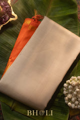 taupe and orange pure zari mulberry silk kai korvai kanjivaram