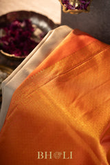 taupe and orange pure zari mulberry silk kai korvai kanjivaram
