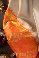 taupe and orange pure zari mulberry silk kai korvai kanjivaram
