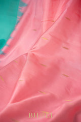 tiffany blue and baby pink kuttu handwoven silk gadwal