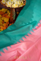 tiffany blue and baby pink kuttu handwoven silk gadwal