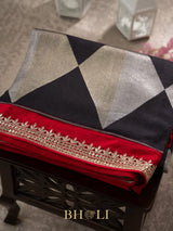 tussar georgette in silver and gold zari with embroidered gotta patti border