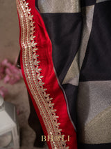 tussar georgette in silver and gold zari with embroidered gotta patti border