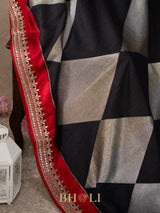 tussar georgette in silver and gold zari with embroidered gotta patti border