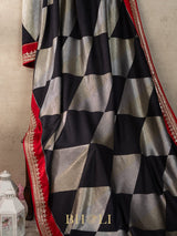 tussar georgette in silver and gold zari with embroidered gotta patti border