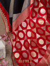 tussar georgette in silver and gold zari with embroidered gotta patti border