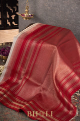 vintage pure zari mulberry silk red and white korvai kanjivaram