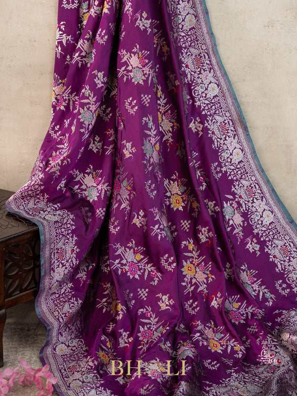 violet pure katan silk kaduwa jungla banarasi