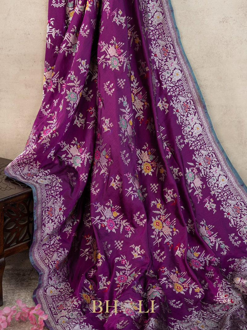 violet pure katan silk kaduwa jungla banarasi