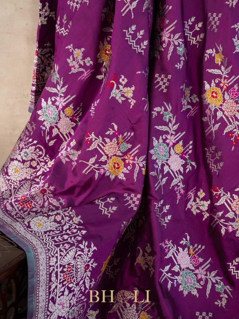 violet pure katan silk kaduwa jungla banarasi