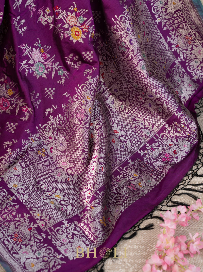 violet pure katan silk kaduwa jungla banarasi