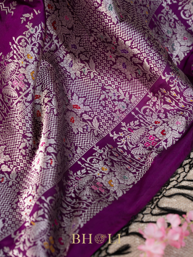 violet pure katan silk kaduwa jungla banarasi