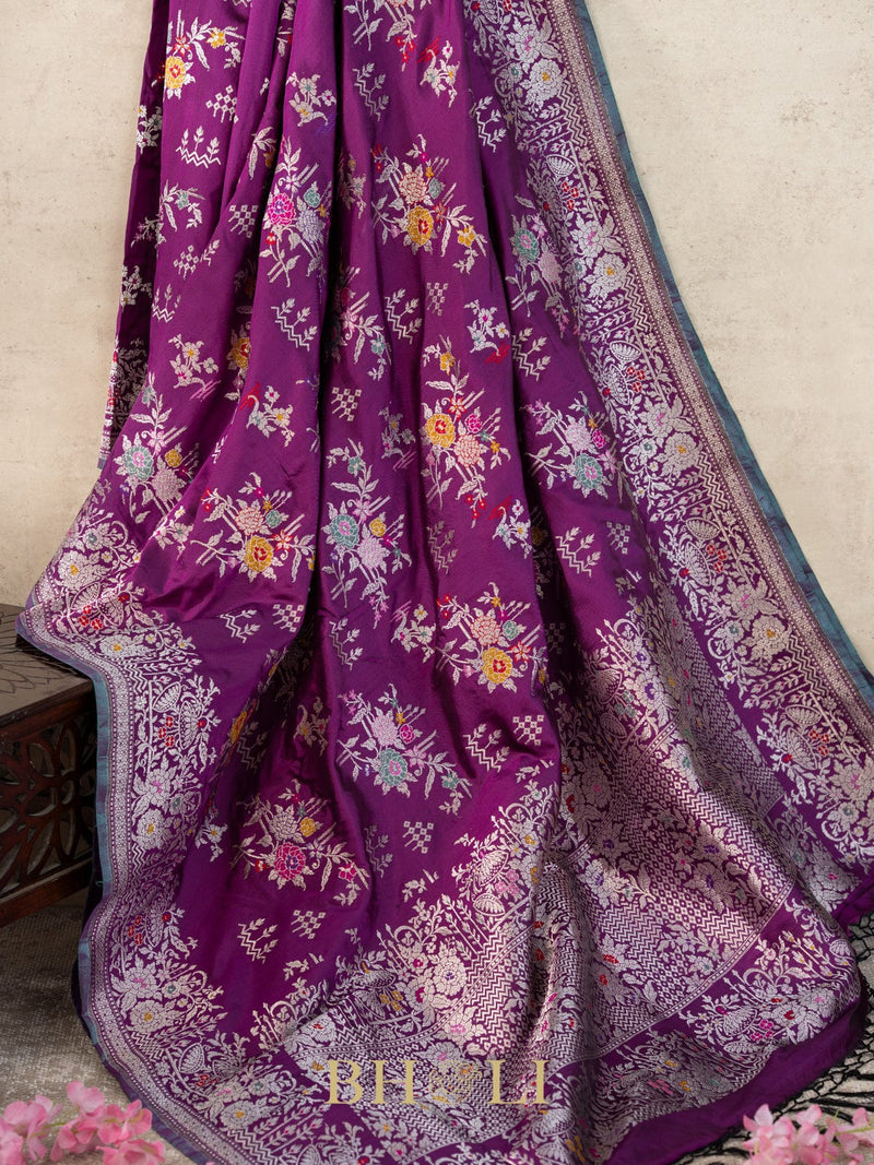 violet pure katan silk kaduwa jungla banarasi
