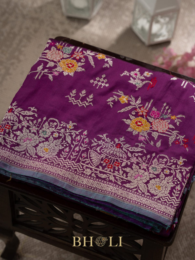 violet pure katan silk kaduwa jungla banarasi