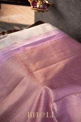 white and lavender pure zari mulberry silk kai korvai kanjivaram
