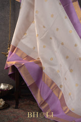 white and lavender pure zari mulberry silk kai korvai kanjivaram
