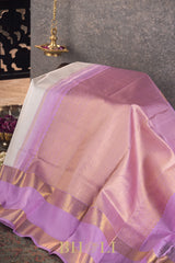 white and lavender pure zari mulberry silk kai korvai kanjivaram