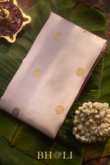 white and lavender pure zari mulberry silk kai korvai kanjivaram