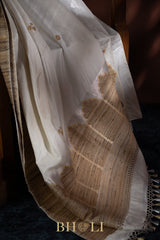 white banarasi with jute border kaduwa handwoven banarasi