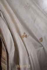 white banarasi with jute border kaduwa handwoven banarasi