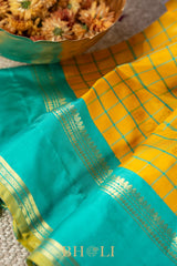 yellow and green handwoven silk by silk kuttu gadwal