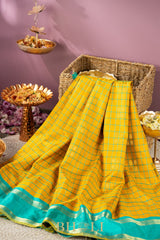 yellow and green handwoven silk by silk kuttu gadwal