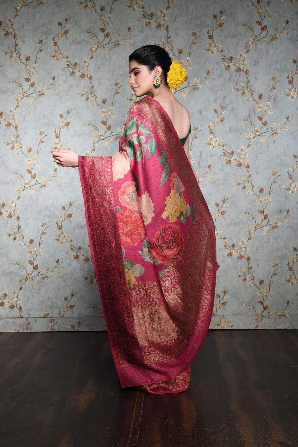 Floral Hand Painted Body Tussar Silk Saree – Dailybuyys