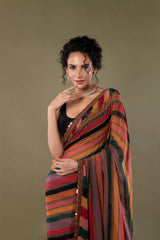 Designer Multi Striped Georgette silk saree