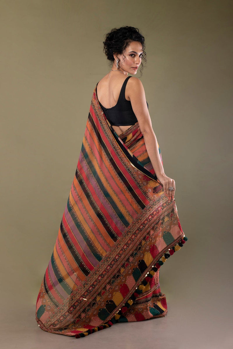 Designer Multi Striped Georgette silk saree