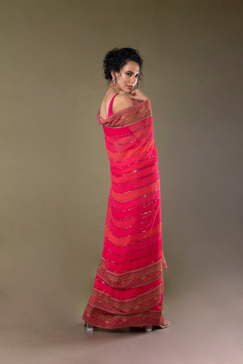 Designer Striped Georgette silk saree embellished with stones and mirrors