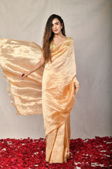 Gold-ish Peach Handwoven Pure Tissue Silk Striped Chanderi saree