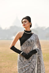 Purest Chiffon Modern Digitaaly Printed Black and white saree